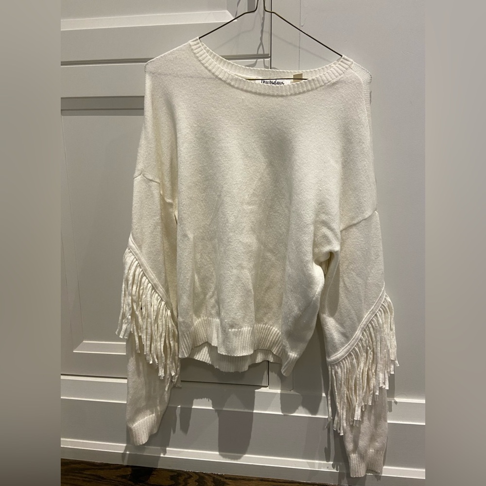 White fringe sweater, size S